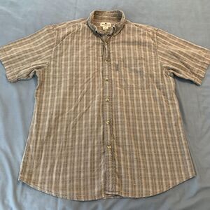 Woolrich Shirt Mens Large Brown Plaid Short Sleeve Button Front Cotton Casual